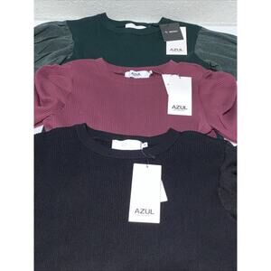 Azul by Moussy Women’s Knit Sweater Lot Of 3 Puffy Shoulder Short Sleeve NEW Med